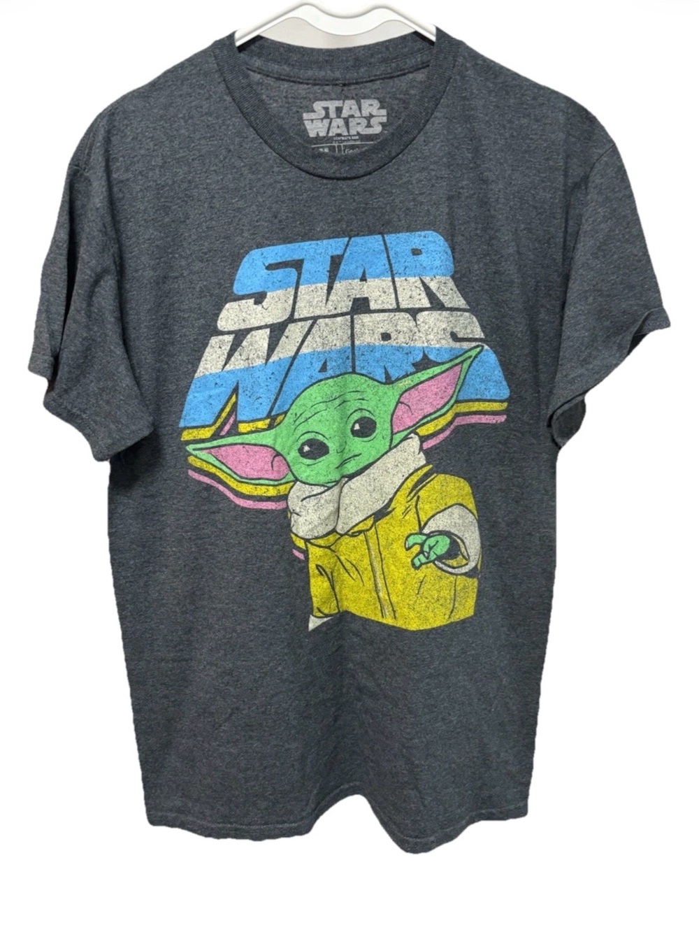 Star Wars Gray Grogu Graphic Tee with Blue Accent